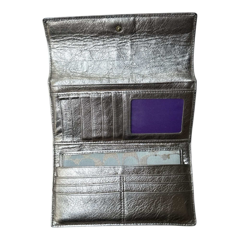 Coach Beige and Gold Leather Wallet with Checkbook holder - Picture 3 of 4